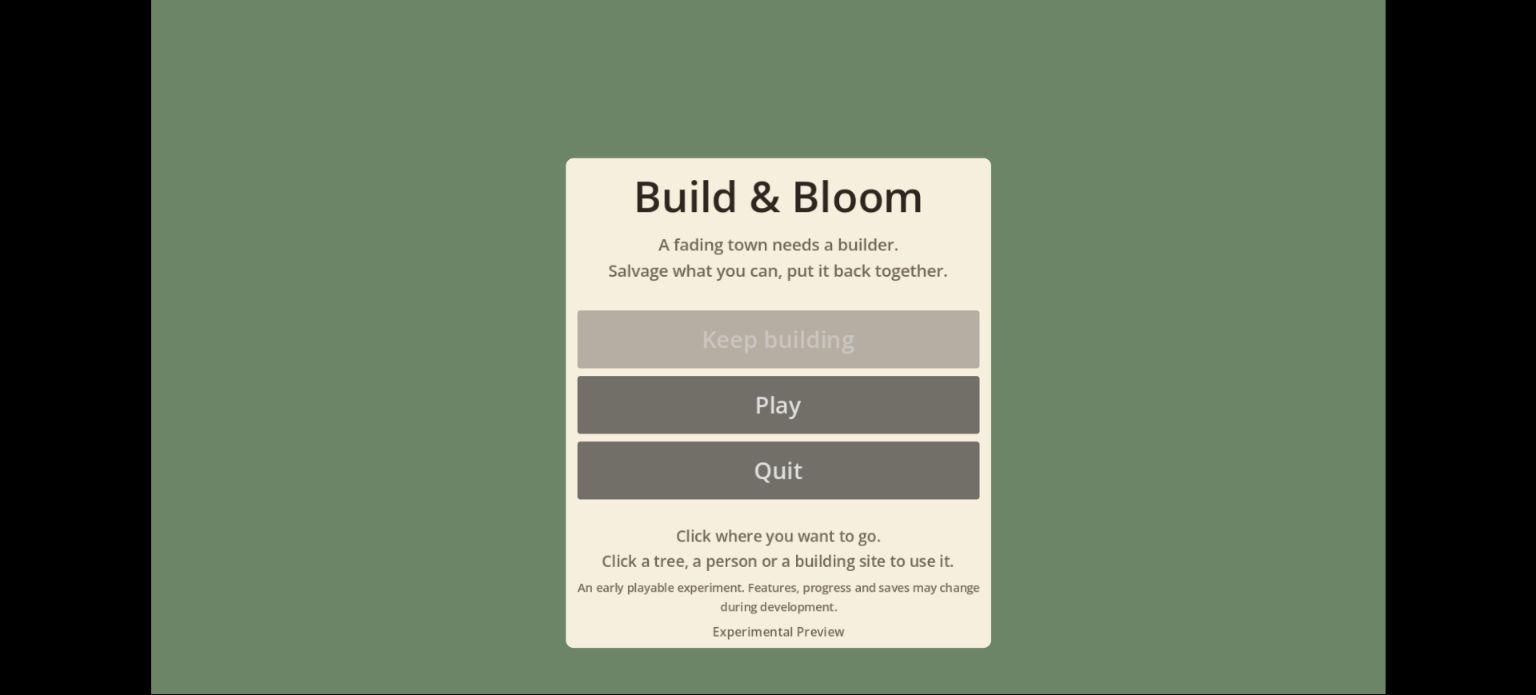 หน้าชื่อเกม Build & Bloom พร้อมป้าย Experimental Preview