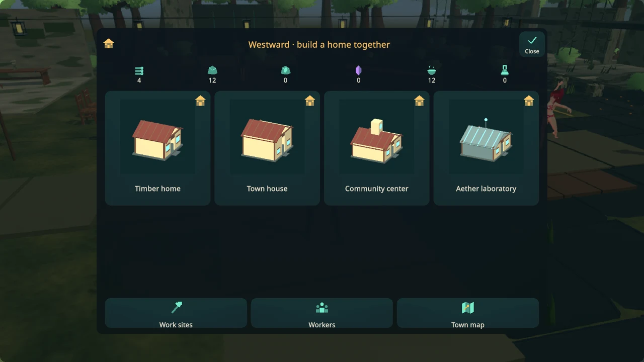 Town menu showing the actual building models
