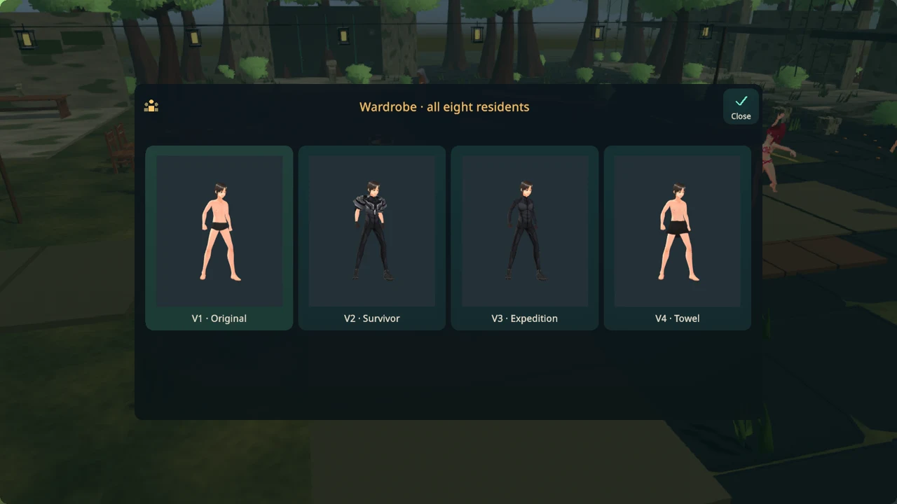 Wardrobe showing the character’s actual costumes